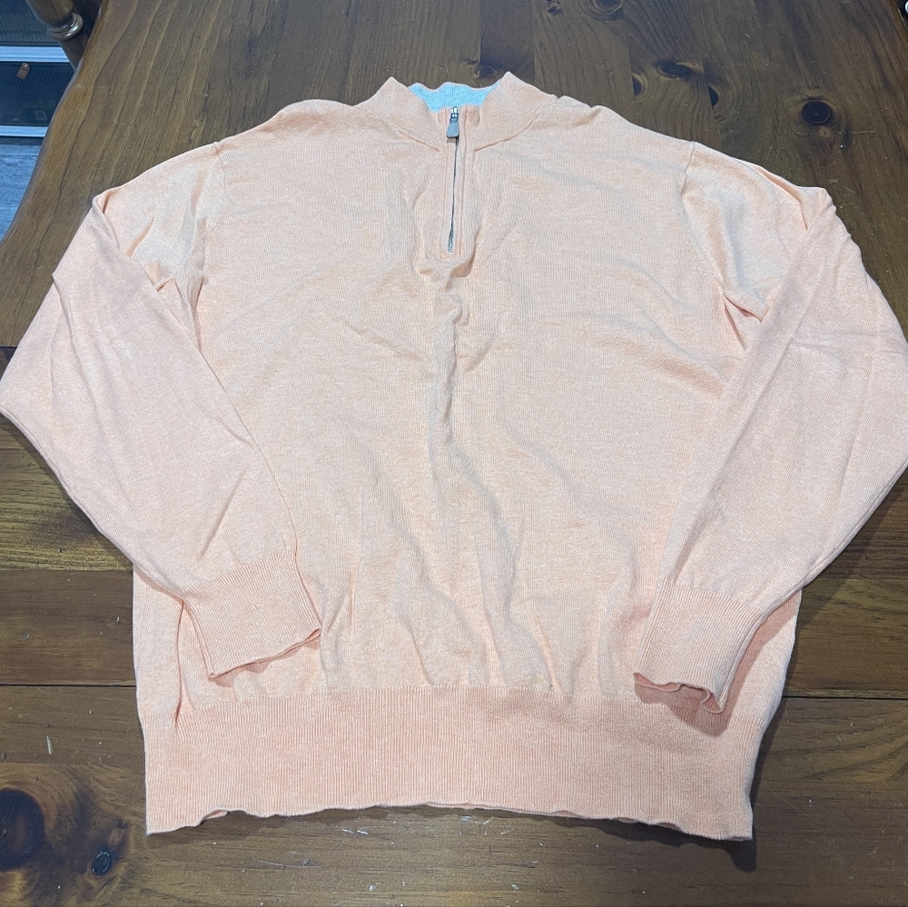 Peter Millar Mens Orange Grey 1/4‎ Zip Cozy Casual Pullover Sweater Size Medium